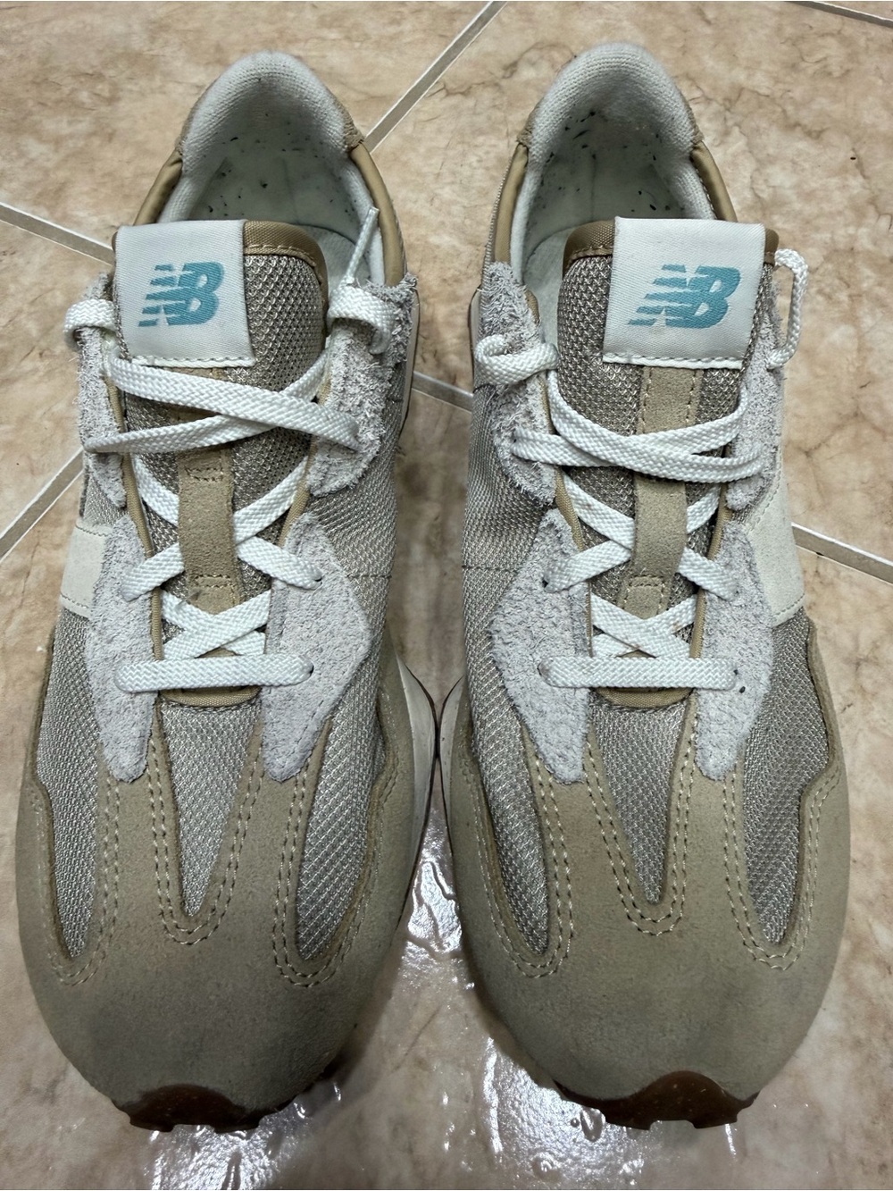 New Balance Men's Beige and White Athletic Sneakers